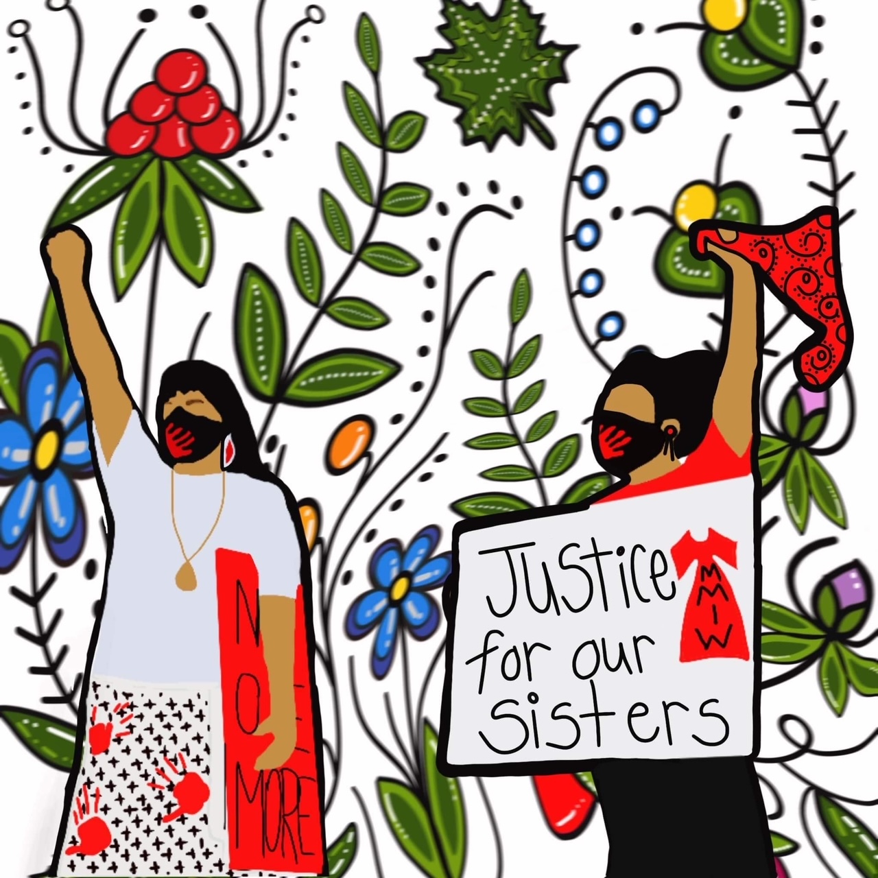 two indigenous person holding signs that say "Justice for our Sisters"