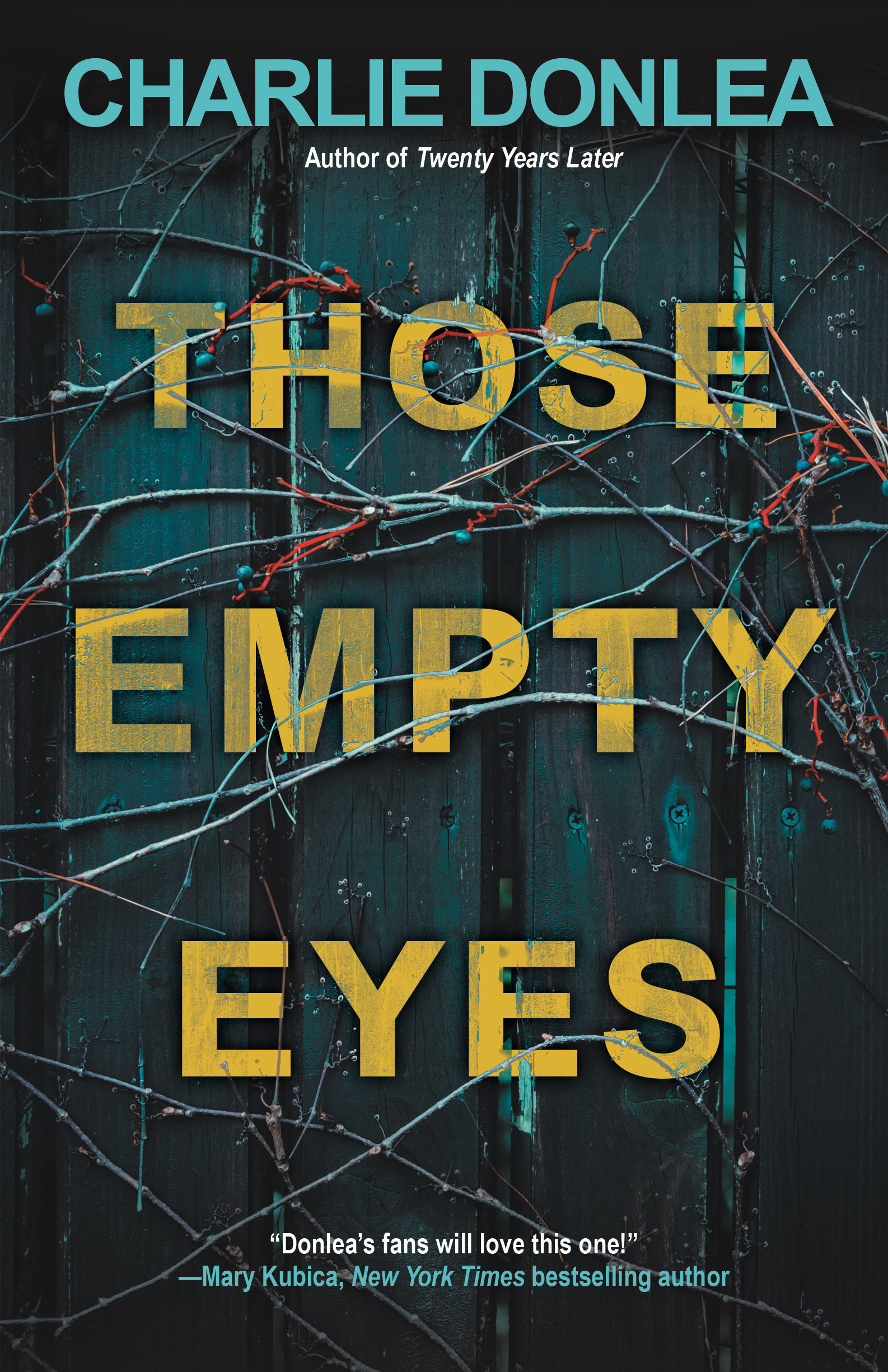 Book cover of Charlie Donlea's novel Those Empty Eyes, dark blue/black background with yellow letters