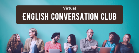 <img height="780" width="2050" src="/sites/default/files/2023-02/English%20Conversation%20CluEnglish Conversation Club Image: A group of multicultural adults sit and converse against a teal wall