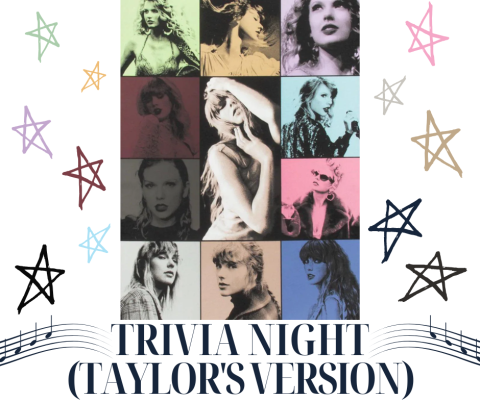 Trivia Night (Taylor's Version), the Eras Tour graphic logo surrounded by multicolored hand drawn stars