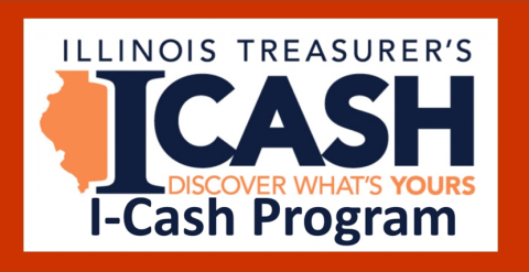 White rectangle with text Illinois Treasurer's I CASH program