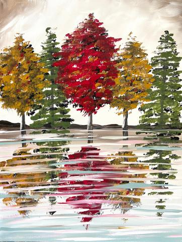 5 painted trees in fall colors