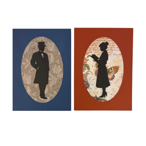 Two Silhouette Portraits, one male and one female