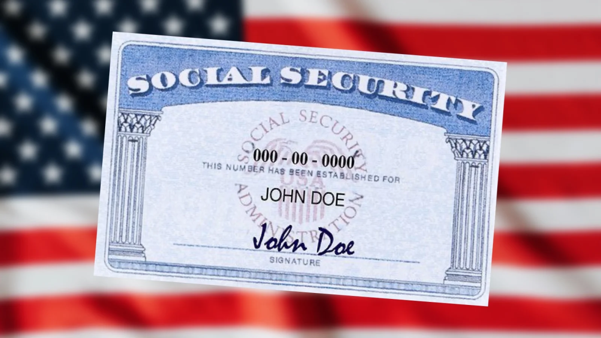 Generic social security card on an American flag background