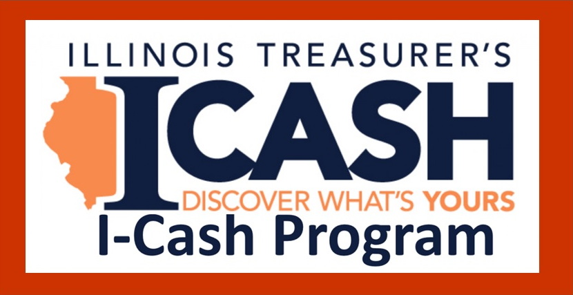 White rectangle with text Illinois Treasurer's I CASH program