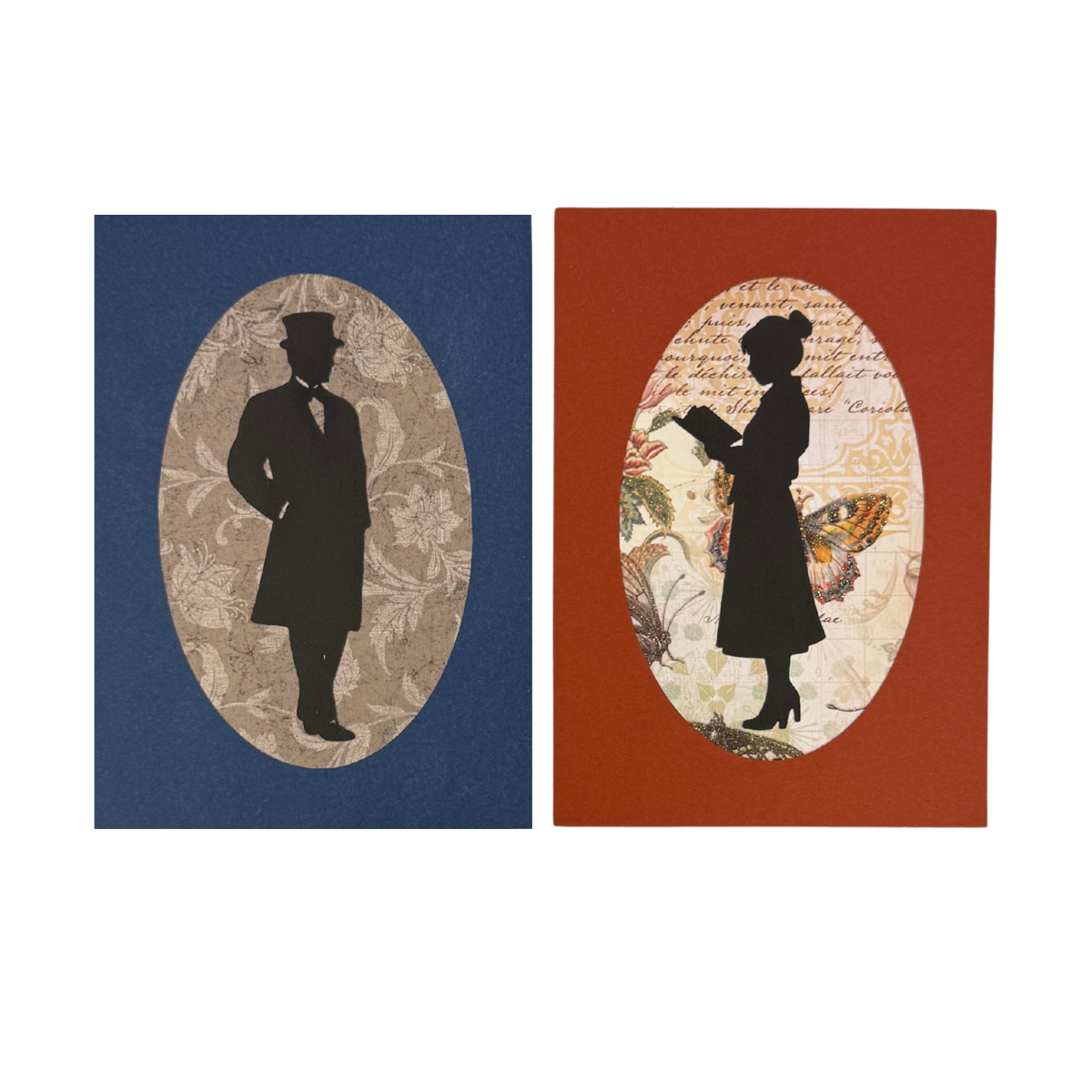 Two Silhouette Portraits, one male and one female